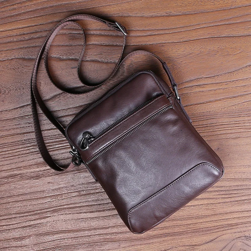 Men's Vintage Leather Shoulder Bun Layer Cowhide Crossbody Bag Casual Fashion Trend Men's Bag