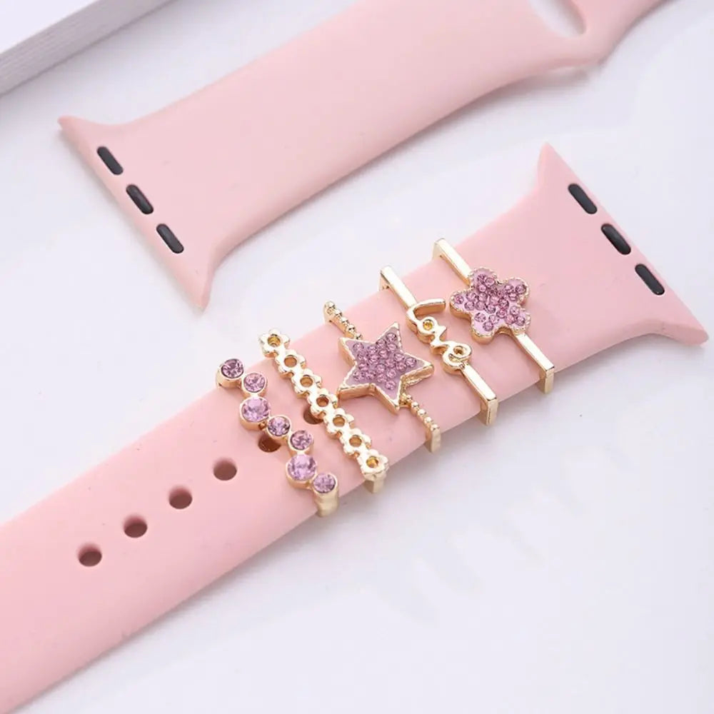 Creative Metal Charms Silicone Strap Decoration Ring For Apple Watch Band Diamond Ornament Bracelet Strap Jewelry Accessories