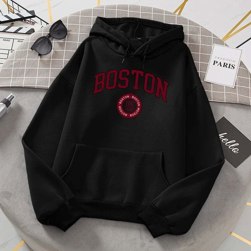 Female Hooded Boston City Founded in 1630 Hoodies Women Warm Comfortable Pullovers Fashion Casual Basic All Match Sweatshirt