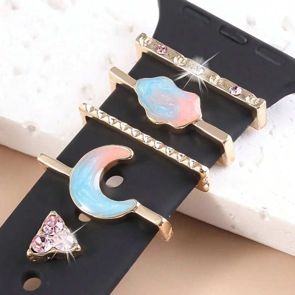 Creative Metal Charms Silicone Strap Decoration Ring For Apple Watch Band Diamond Ornament Bracelet Strap Jewelry Accessories