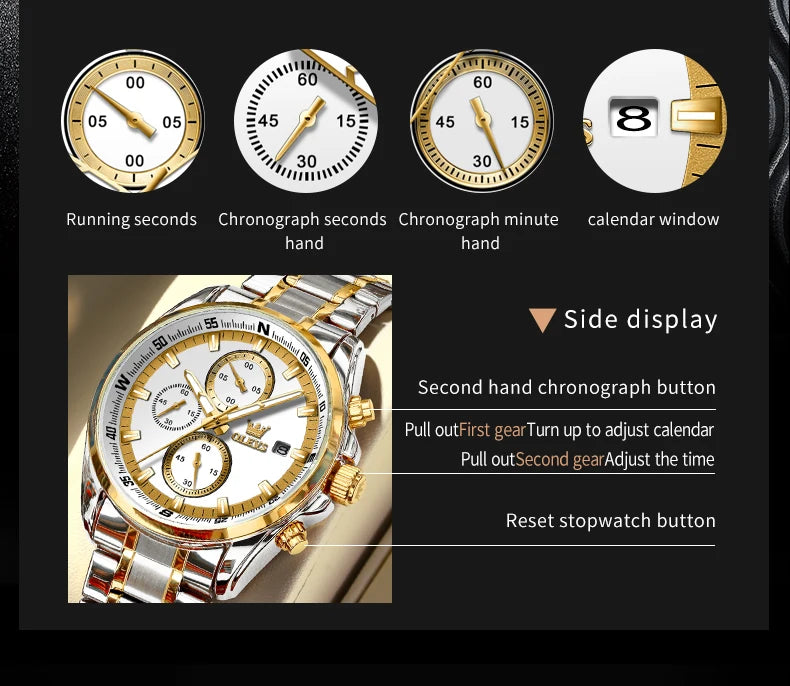 OLEVS Luxury Brand Original Quartz Watch for Men Stainless Steel Waterproof Watch Luminous Chronograph Business Men's Wristwatch