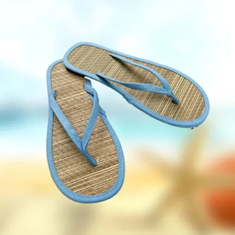 Summer Women Flat Flip-flops Slippers Comfortable Non-slip Sandals Bamboo Rattan Flip Flop Home Bathroom Fashion Slippers