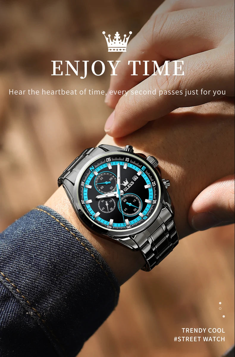 OLEVS Luxury Brand Original Quartz Watch for Men Stainless Steel Waterproof Watch Luminous Chronograph Business Men's Wristwatch