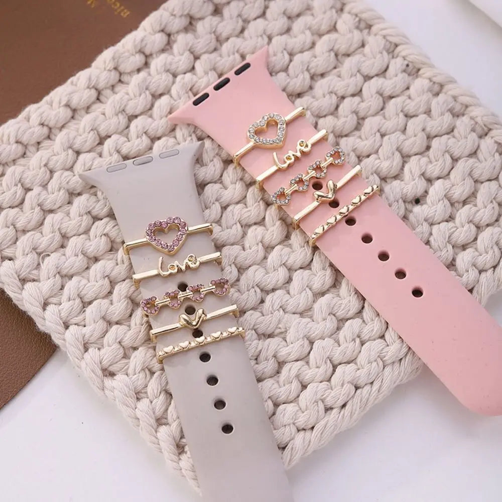 Creative Metal Charms Silicone Strap Decoration Ring For Apple Watch Band Diamond Ornament Bracelet Strap Jewelry Accessories