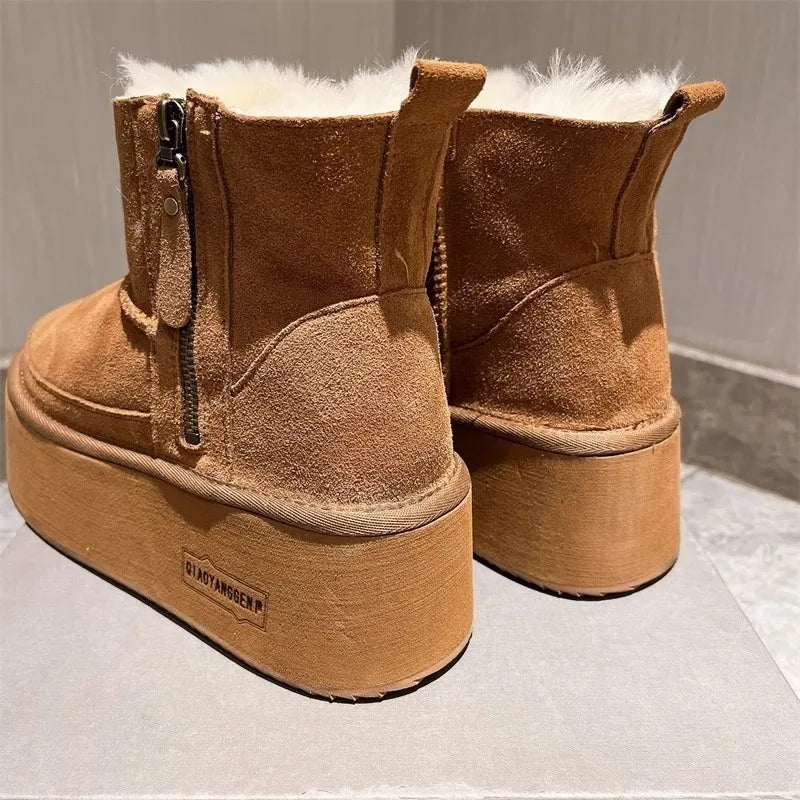 New 2025 Winter Snow Boots Women Platform High Heel Shoes Ladies Ankle Boots Designer Classic Ultra Mini Fur Warm Boot