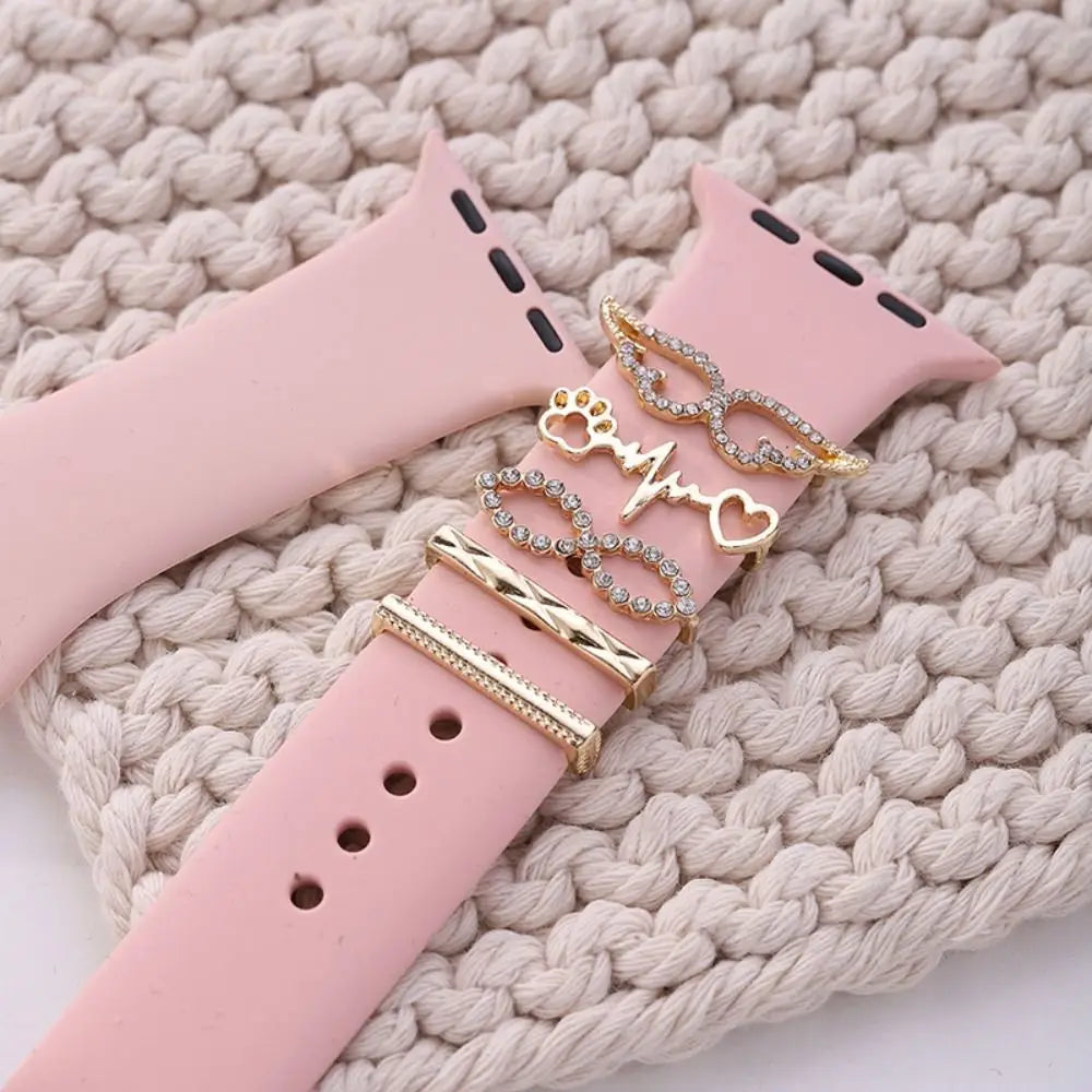 Creative Metal Charms Silicone Strap Decoration Ring For Apple Watch Band Diamond Ornament Bracelet Strap Jewelry Accessories