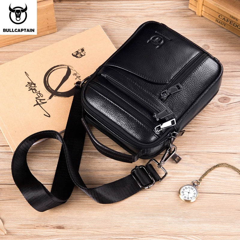 BULLCAPTAIN  New Men Bag Genuine Leather Man Brand Crossbody Shoulder Bag Small Business Bags Male Messenger Leather Bags