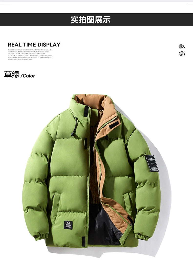 Patchwork Thicken Puffer Jacket Men New Winter Parka Down Coat Korean Fashion Mens High Street Stand Collar Cotton-Padded Jacket