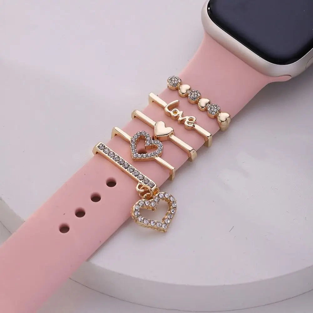 Creative Metal Charms Silicone Strap Decoration Ring For Apple Watch Band Diamond Ornament Bracelet Strap Jewelry Accessories