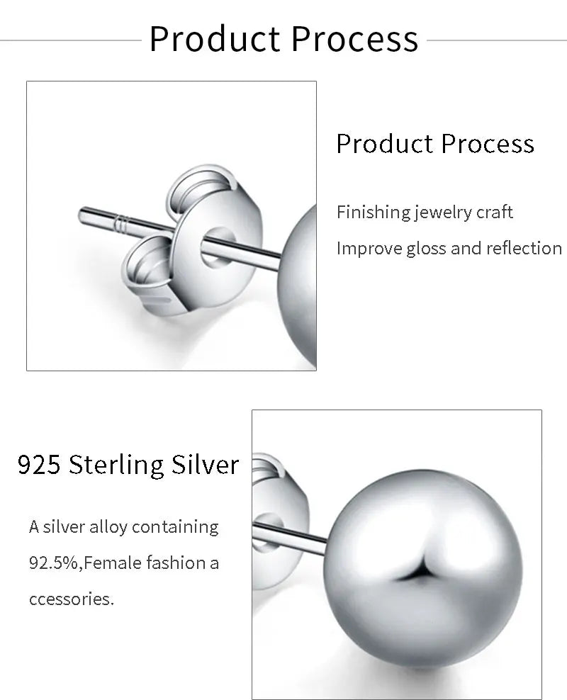 High Quality 925 Sterling Silver Simple 8/10MM Fine Beads Stud Earrings For Women Fashion Wedding Charm Earrings Gift Jewelry