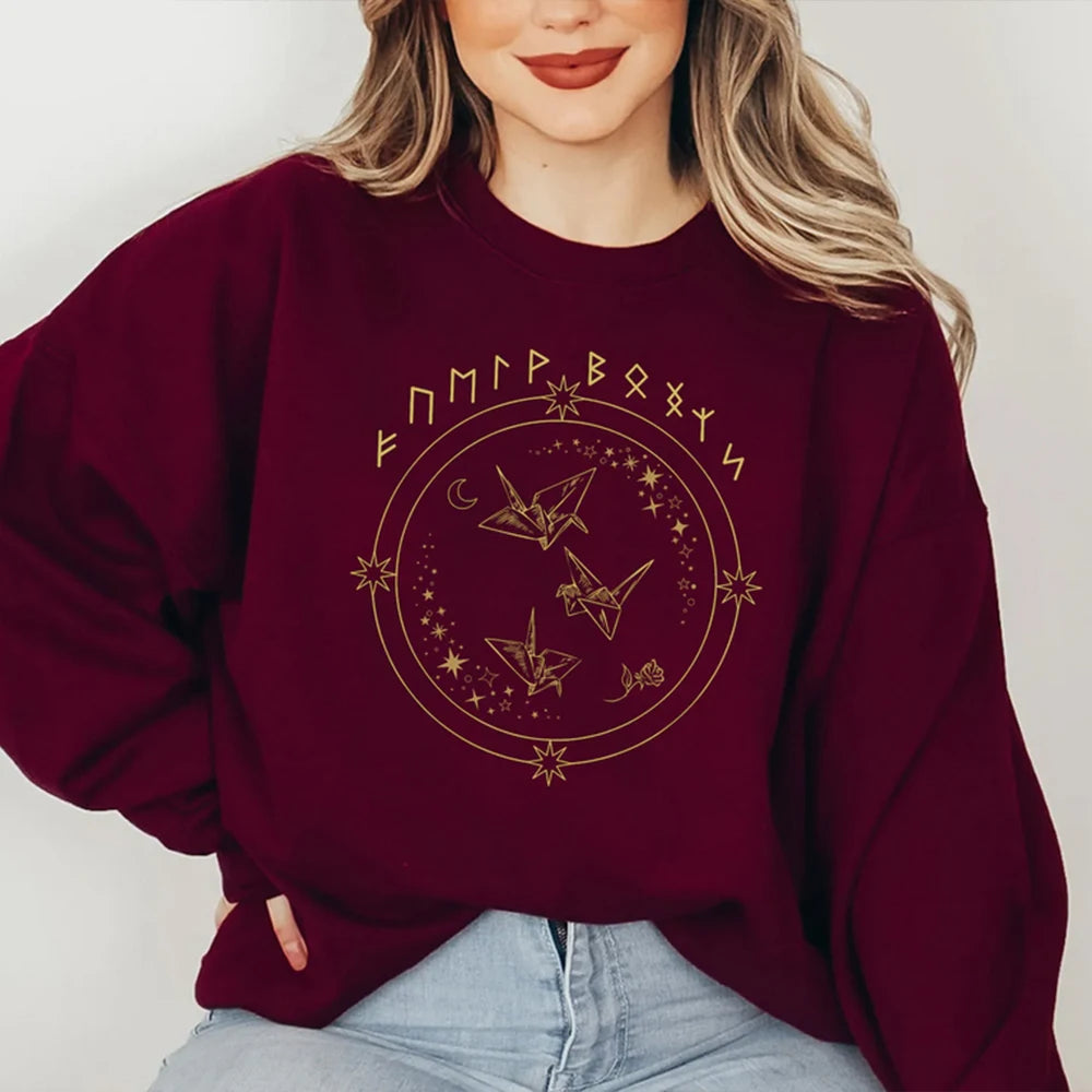 Runes Sweatshirt Dramione Sweater Fanfic Lover Gift Draco Fanfic Pullover Paper Crane Manacled Graphic Sweatshirts Bookish Tops