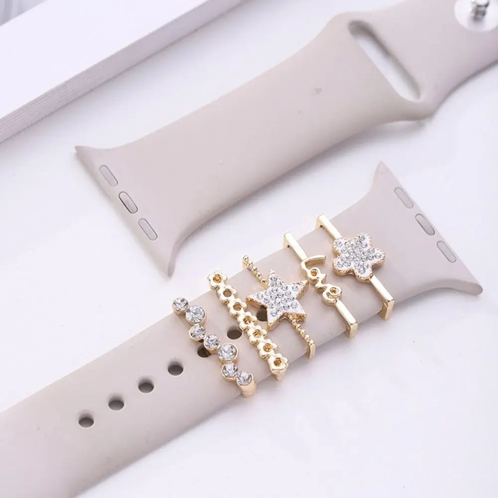 Creative Metal Charms Silicone Strap Decoration Ring For Apple Watch Band Diamond Ornament Bracelet Strap Jewelry Accessories