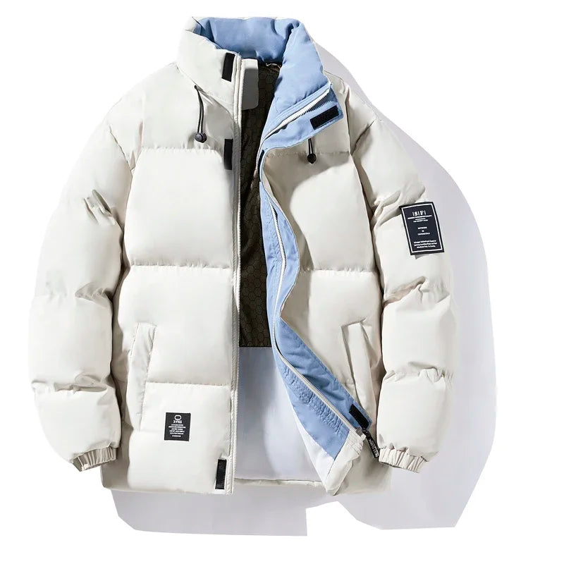 Patchwork Thicken Puffer Jacket Men New Winter Parka Down Coat Korean Fashion Mens High Street Stand Collar Cotton-Padded Jacket