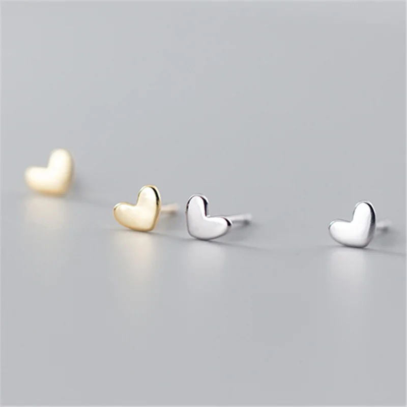 WANTME Trendy Minimalist Real 100% 925 Sterling Silver Mini Small Love Heart Stud Earrings for Women Student Teen Jewelry Gift