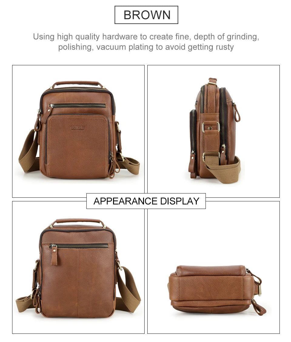 CONTACT'S Crazy Horse Leather Men's Shoulder Bag Vintage Messenger Bags Men Bolsos Male Crossbody Bags Man's Handbag Sling Bag