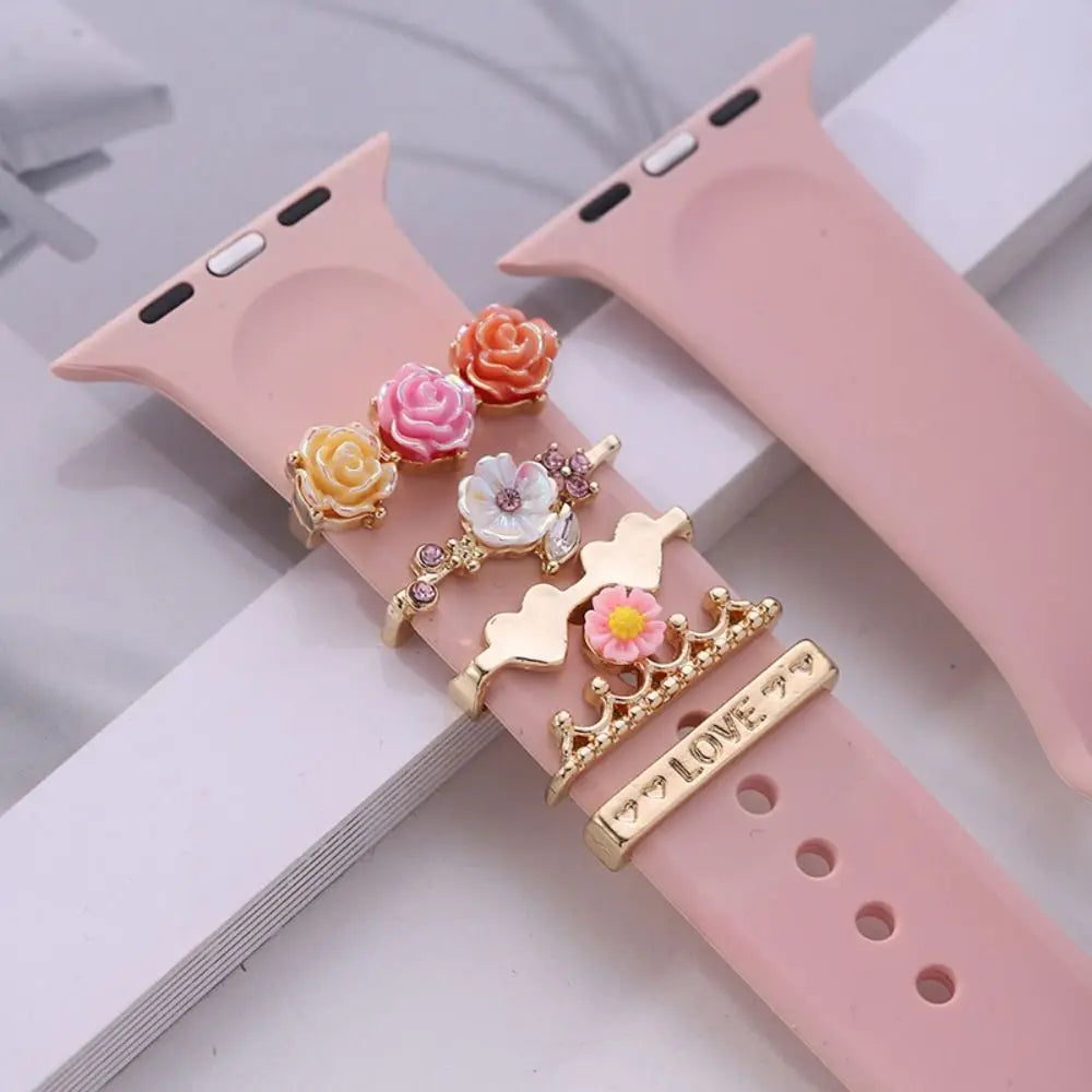 Creative Metal Charms Silicone Strap Decoration Ring For Apple Watch Band Diamond Ornament Bracelet Strap Jewelry Accessories