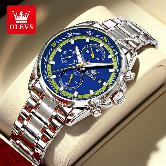 OLEVS Luxury Brand Original Quartz Watch for Men Stainless Steel Waterproof Watch Luminous Chronograph Business Men's Wristwatch