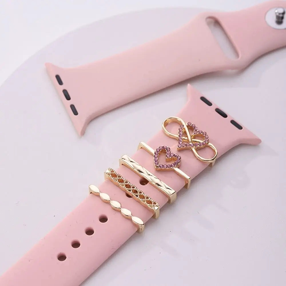 Creative Metal Charms Silicone Strap Decoration Ring For Apple Watch Band Diamond Ornament Bracelet Strap Jewelry Accessories