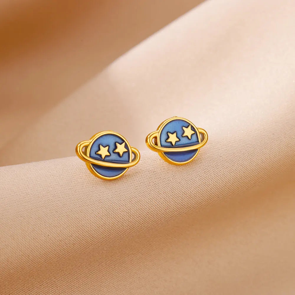 Tiny Colorful Enamel Starfish Stainless Steel Earrings for Women Trendy Gold Color Stud Earring Waterproof Vacation Jewelry Gift