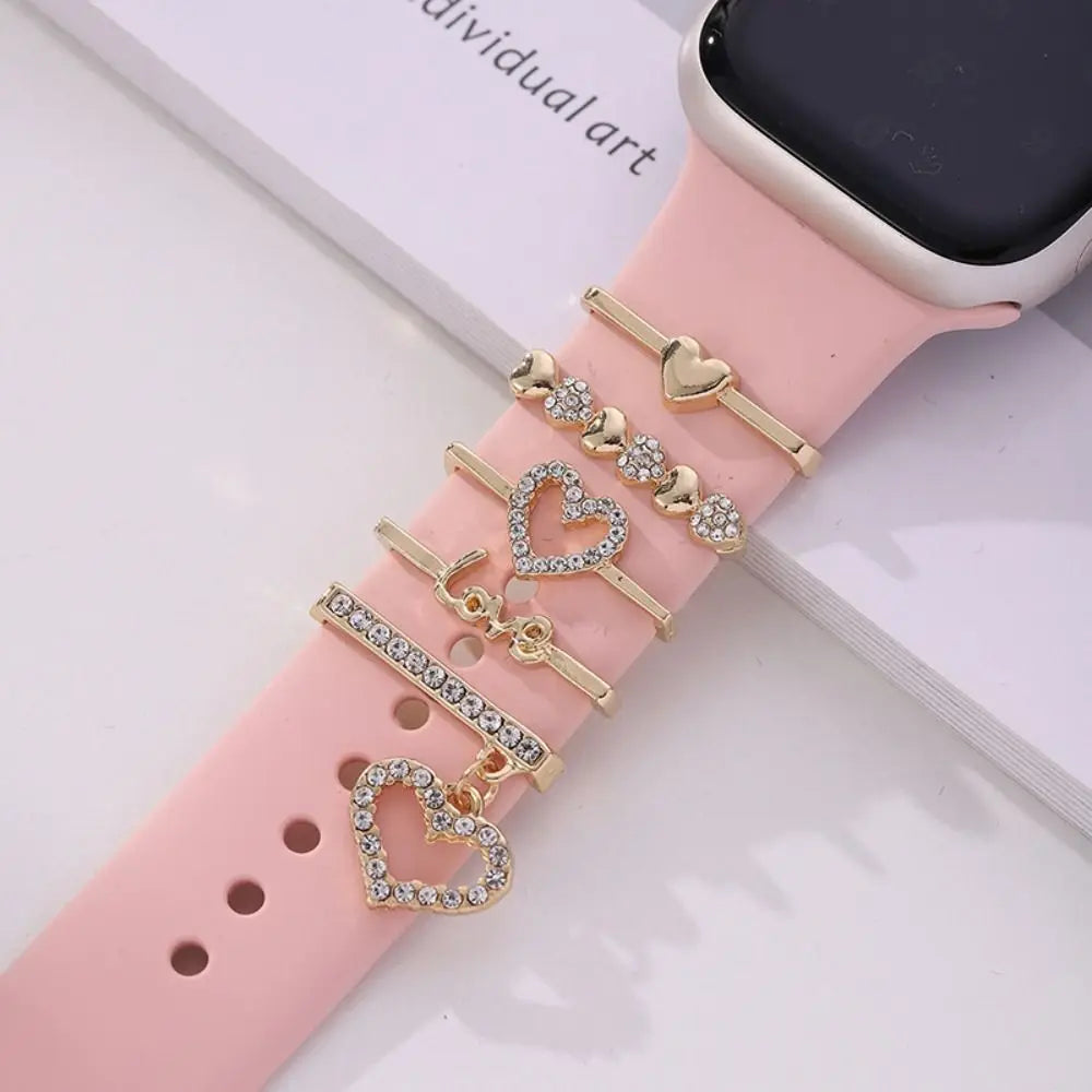 Creative Metal Charms Silicone Strap Decoration Ring For Apple Watch Band Diamond Ornament Bracelet Strap Jewelry Accessories