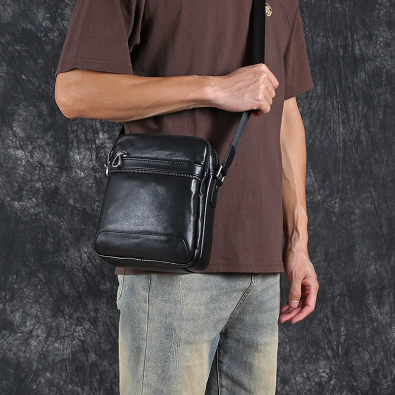 Men's Vintage Leather Shoulder Bun Layer Cowhide Crossbody Bag Casual Fashion Trend Men's Bag