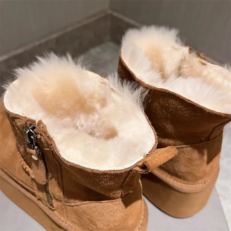 New 2025 Winter Snow Boots Women Platform High Heel Shoes Ladies Ankle Boots Designer Classic Ultra Mini Fur Warm Boot