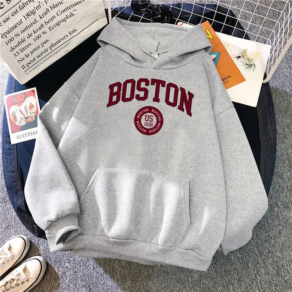 Female Hooded Boston City Founded in 1630 Hoodies Women Warm Comfortable Pullovers Fashion Casual Basic All Match Sweatshirt