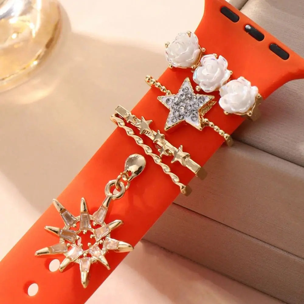 Creative Metal Charms Silicone Strap Decoration Ring For Apple Watch Band Diamond Ornament Bracelet Strap Jewelry Accessories