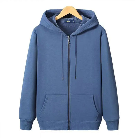 Autumn Winter Fashion Zip-up 95% Cotton Loose Hoody Weatshirt Women And Men Zipper Velvet Long Coat Boyfriend Hooded Blue