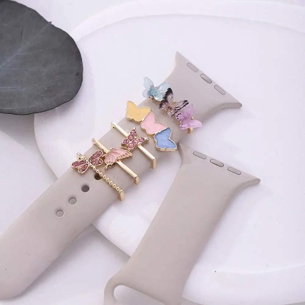 Creative Metal Charms Silicone Strap Decoration Ring For Apple Watch Band Diamond Ornament Bracelet Strap Jewelry Accessories