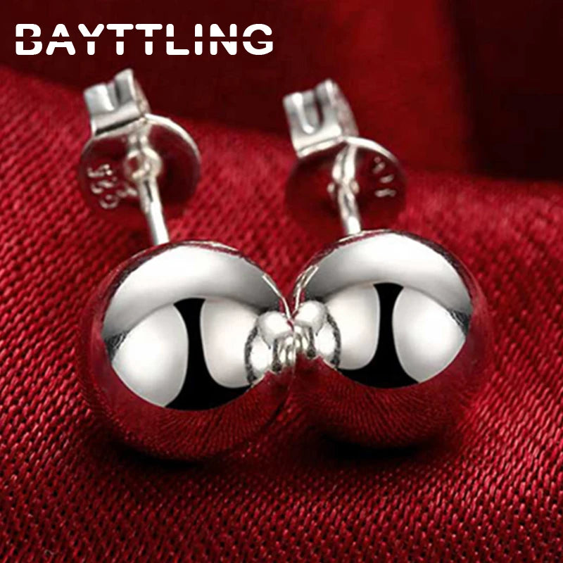 High Quality 925 Sterling Silver Simple 8/10MM Fine Beads Stud Earrings For Women Fashion Wedding Charm Earrings Gift Jewelry