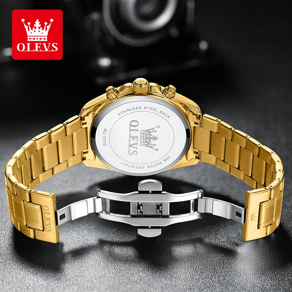 OLEVS Luxury Brand Original Quartz Watch for Men Stainless Steel Waterproof Watch Luminous Chronograph Business Men's Wristwatch