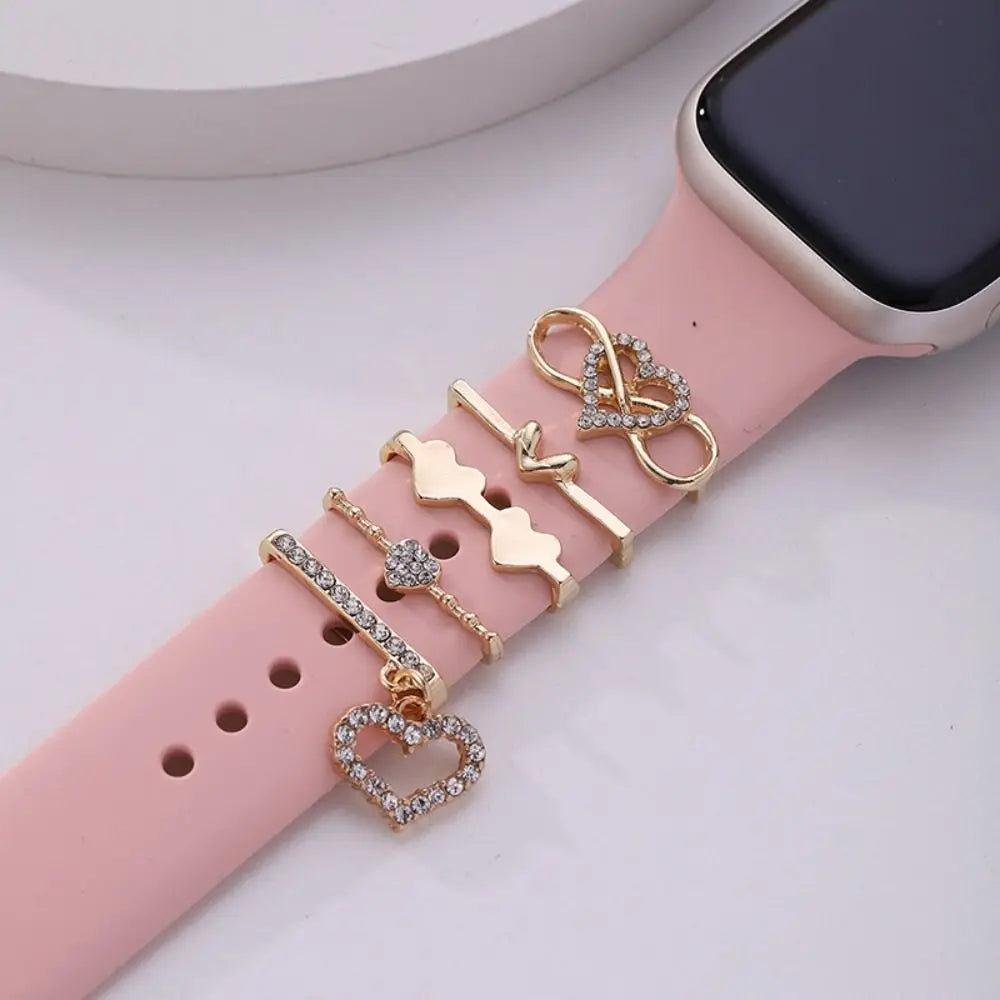 Creative Metal Charms Silicone Strap Decoration Ring For Apple Watch Band Diamond Ornament Bracelet Strap Jewelry Accessories