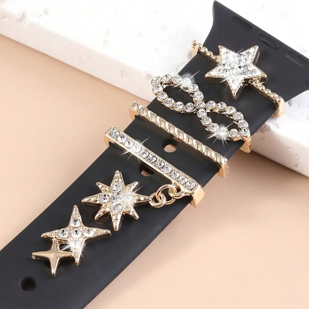 Creative Metal Charms Silicone Strap Decoration Ring For Apple Watch Band Diamond Ornament Bracelet Strap Jewelry Accessories