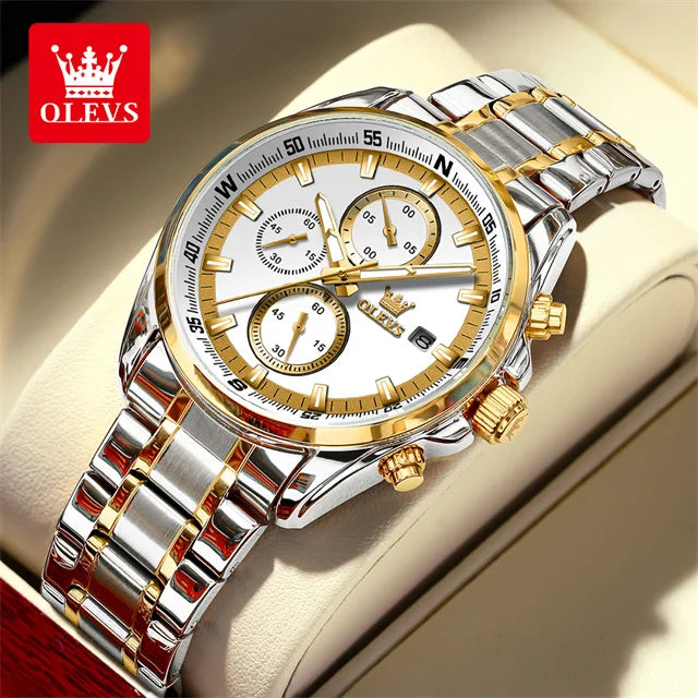 OLEVS Luxury Brand Original Quartz Watch for Men Stainless Steel Waterproof Watch Luminous Chronograph Business Men's Wristwatch