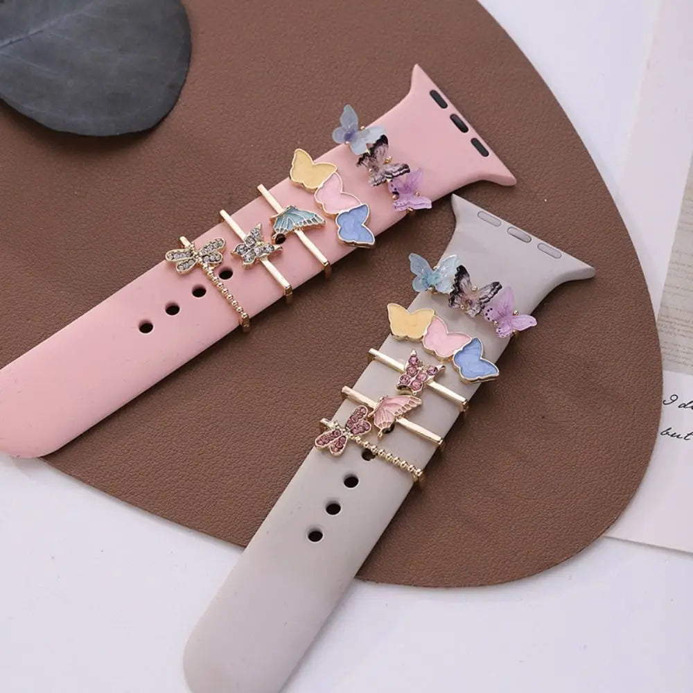 Creative Metal Charms Silicone Strap Decoration Ring For Apple Watch Band Diamond Ornament Bracelet Strap Jewelry Accessories