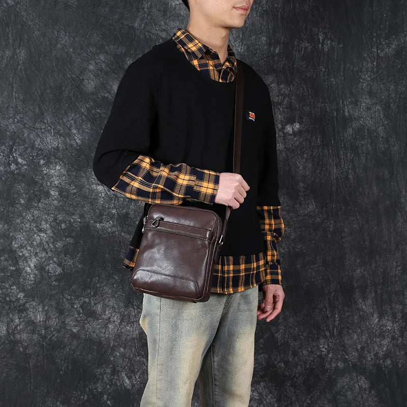 Men's Vintage Leather Shoulder Bun Layer Cowhide Crossbody Bag Casual Fashion Trend Men's Bag