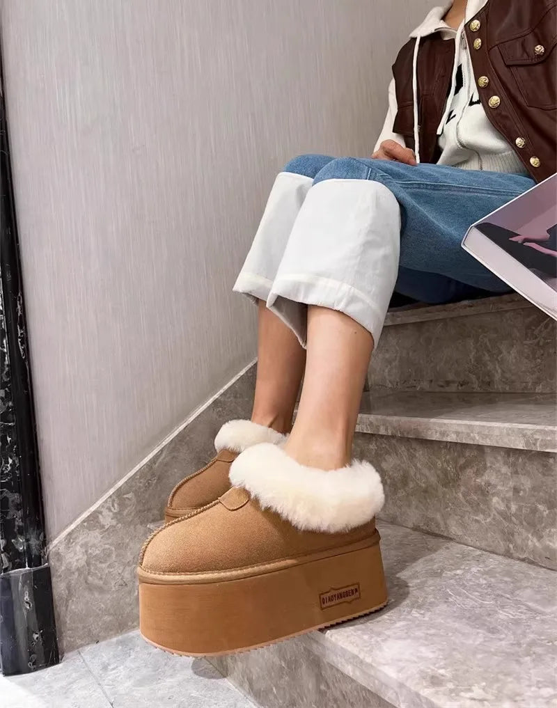 New 2025 Winter Snow Boots Women Platform High Heel Shoes Ladies Ankle Boots Designer Classic Ultra Mini Fur Warm Boot