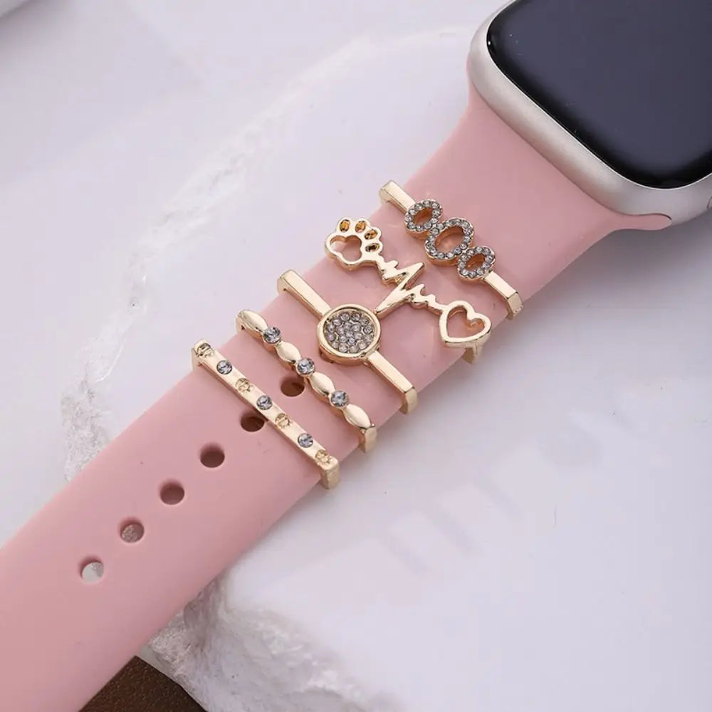 Creative Metal Charms Silicone Strap Decoration Ring For Apple Watch Band Diamond Ornament Bracelet Strap Jewelry Accessories