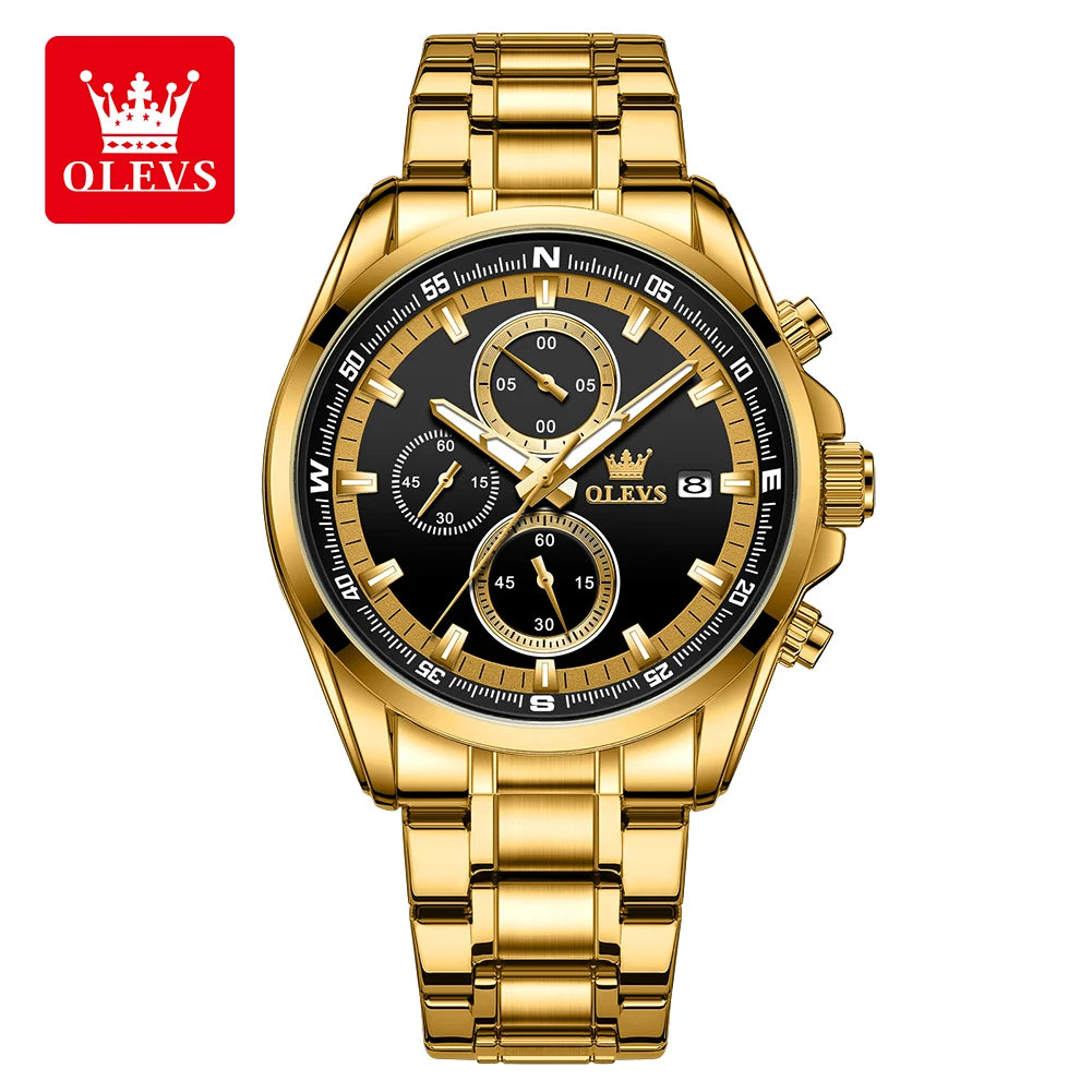 OLEVS Luxury Brand Original Quartz Watch for Men Stainless Steel Waterproof Watch Luminous Chronograph Business Men's Wristwatch