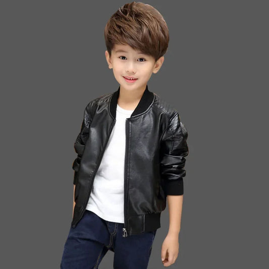 Arrived Boys Coats Autumn Winter Fashion Korean Children's Plus Velvet Warming Cotton PU Leather Jacket For 1-11Y Kids Hot