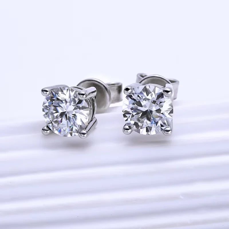 Lnngy 0.3-2CT Moissanite Earrings For Women Original 925 Sterling Silver Four Prong Stud Earring Sparkling Wedding Jewelry Gifts