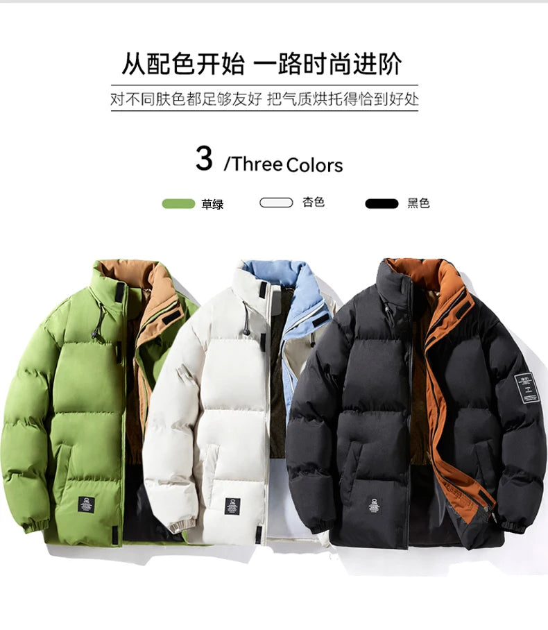 Patchwork Thicken Puffer Jacket Men New Winter Parka Down Coat Korean Fashion Mens High Street Stand Collar Cotton-Padded Jacket