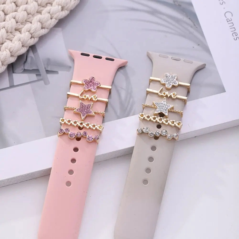 Creative Metal Charms Silicone Strap Decoration Ring For Apple Watch Band Diamond Ornament Bracelet Strap Jewelry Accessories