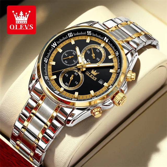 OLEVS Luxury Brand Original Quartz Watch for Men Stainless Steel Waterproof Watch Luminous Chronograph Business Men's Wristwatch