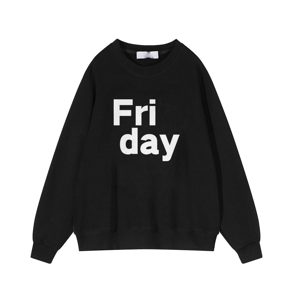 Hirsionsan 2024 New Spring Autumn Casual “Friday” Letter Print Sweatshirt Women Soft O Neck Ladies Vintage Pullovers Casual Tops