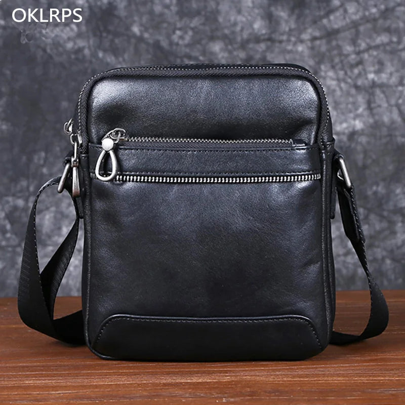 Men's Vintage Leather Shoulder Bun Layer Cowhide Crossbody Bag Casual Fashion Trend Men's Bag