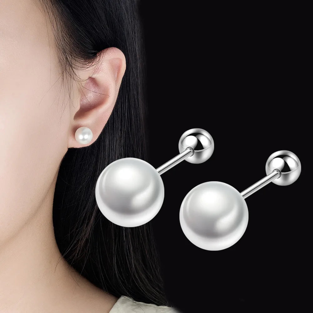 Real 925 Sterling Silver Women's High Quality Fashion Jewelry Pearl Stud Earrings New XY0294