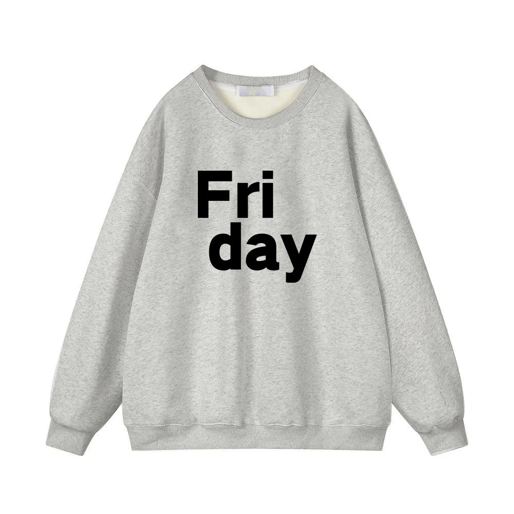 Hirsionsan 2024 New Spring Autumn Casual “Friday” Letter Print Sweatshirt Women Soft O Neck Ladies Vintage Pullovers Casual Tops