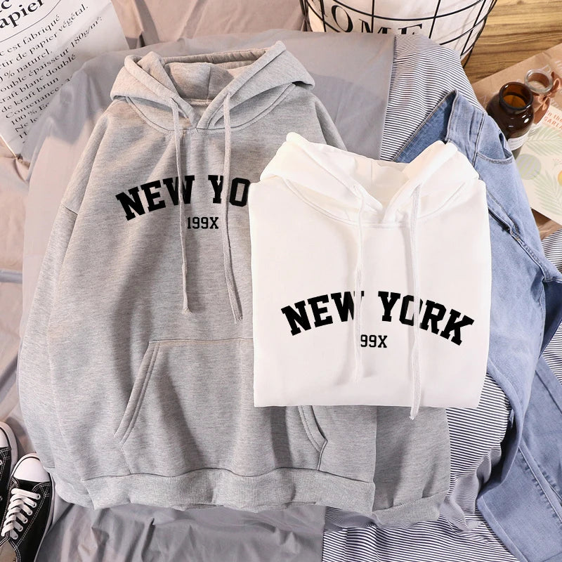 Female 2020 Thicken Warm Hoodies Lady Autumn Tops NEW Sweatshirts Velvet Winter Women's NEW YORK Printing Hooded Hoodies